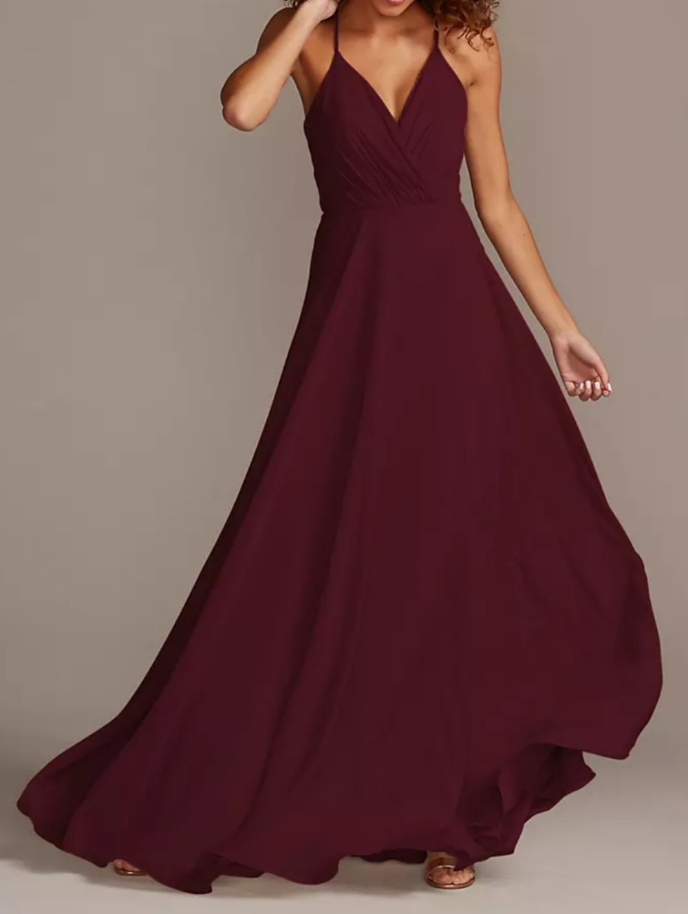 Davids Bridal  Spaghetti Strap Full Skirt Dress in Wine